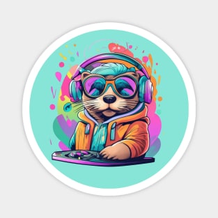 Otter DJ colourful 90s design Magnet